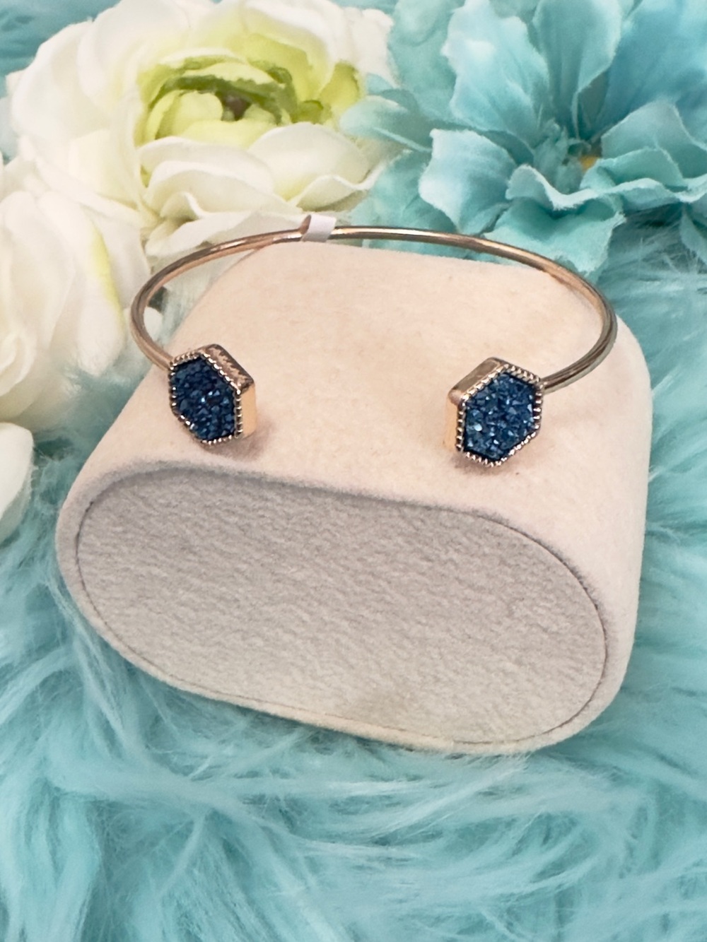 Gold Bangle Bracelet With Crystalized Blue Accents NEW!